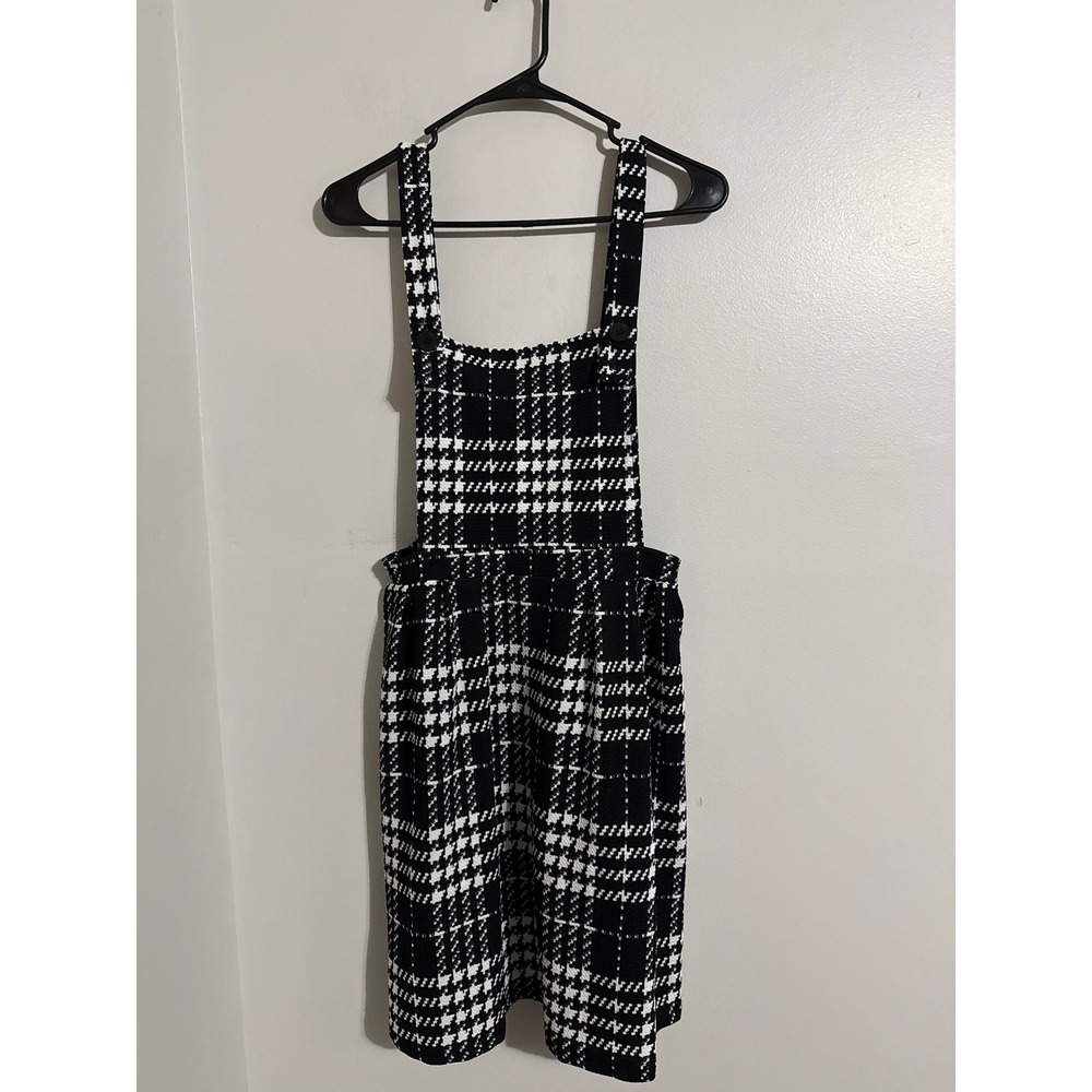 SHEIN Black White Plaid Pinafore Overall Dress Houndstooth Print Size M US 6